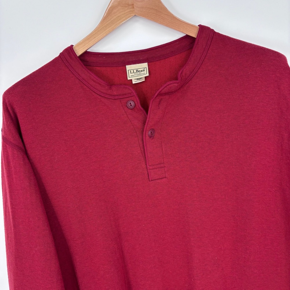 LL Bean River Driver Henley Shirt Men XL Tall Red Wool Blend Outdoor *FLAW